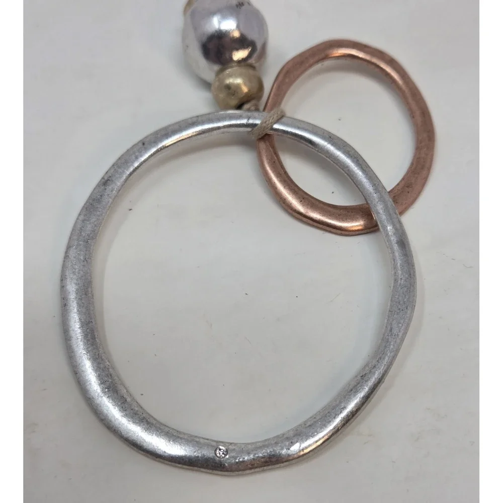 J. Jill Bead Necklace Mixed Silver, Copper Gold Tone Circles Adjustable Cord